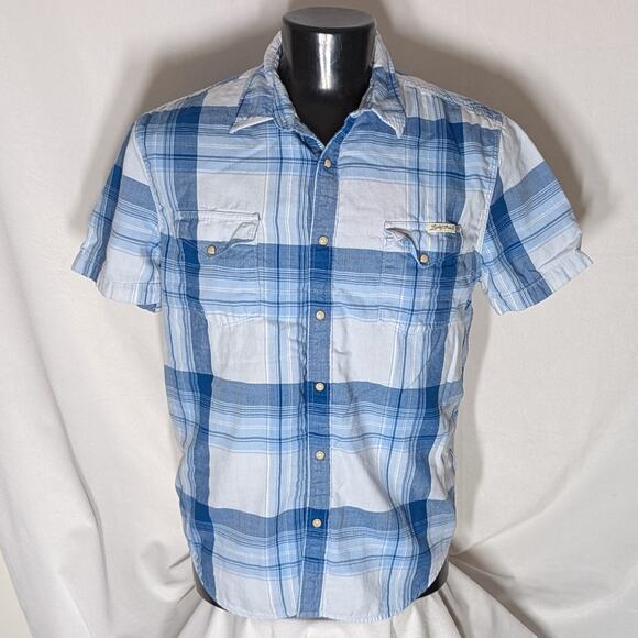 Lucky Brand Men's Pearl Button Up S/S Shirt Blue Plaid XL - Picture 1 of 5